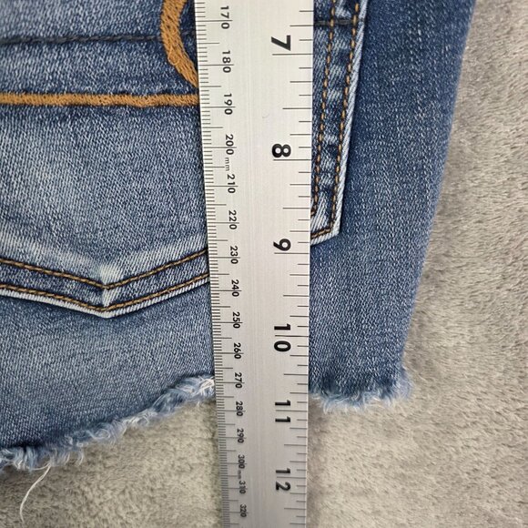 Womens American Eagle Outfitters Blue Denim Midi Shorts Distressed Stretch 6 - Picture 9 of 10